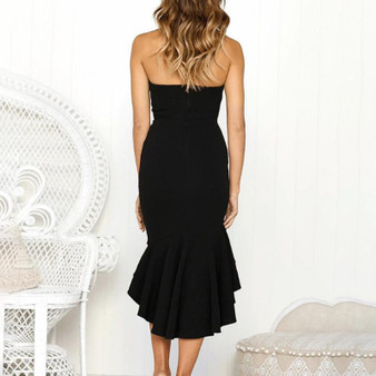 Maternity Sexy Ruffle Backless Plain Wrapped Chest Dress