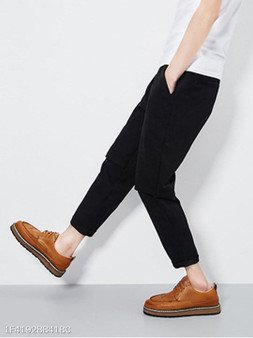 Plain Slim-Leg Cropped Men's Casual Pants