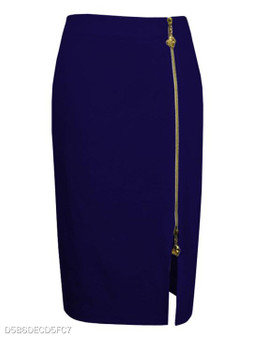 Plain Zips Slit Pencil Midi Skirt