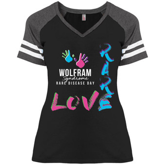 Wolfram Syndrome "Love Rare" Ladies V-neck Striped Tee