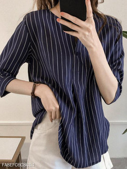 V Neck Stripes Blouses