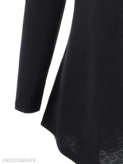 V Neck Asymmetric Hem Patchwork Color Block Lace Long Sleeve T-Shirts