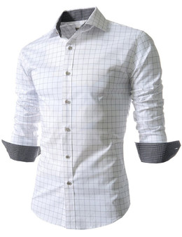 Turn Down Collar Single Breasted Office Style Plaid Men Shirt