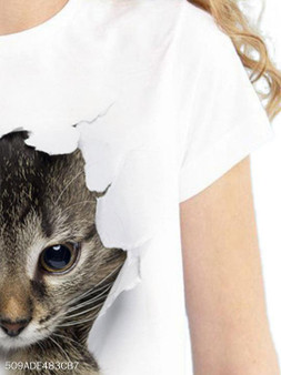 Summer Polyester Women Round Neck Animal Printed Short Sleeve T-Shirts