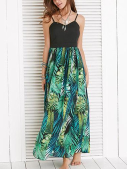 Spaghetti Strap Patchwork Printed Maxi Dress