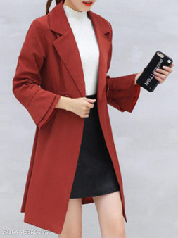 Notch Lapel Belt Loops Plain Bell Sleeve Trench Coat