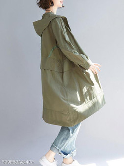 Hooded Single Breasted Plain Trench Coat