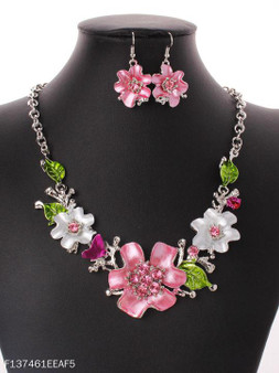 Rhinestone Flower Shape Necklace And Earrings Set