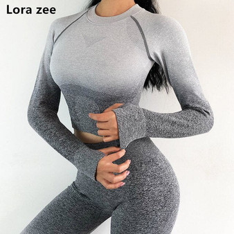 LORA ZEE Women's Seamless Yoga Tops Long Sleeve Sport Crop Top With Thumb Hole Pink Dri Fit Gym Sport Shirts