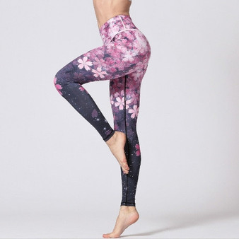 Sakura Purple Yoga Pants for Women High Waist Fitness Push up Tights Gym Flower Sports Leggings Printed Tummy Control for Running Jogging