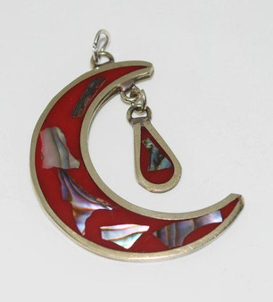 Alpaca Mexico Inlaid Abalone Silver Crescent Moon Pendant