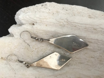 Mexican Sterling Silver Abalone Inlaid Quadrilateral Triangle Earrings