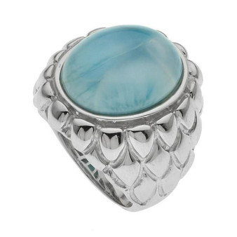 Sterling Silver Blue Larimar Textured Band Ring-SZ 7