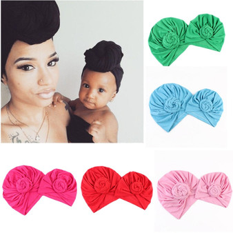 Mommy and Me Cotton Hat Turban Knot Girls Hat Bohemian Style Kids Newborn Cap Mother Kids Matching Warm Beanies D0905