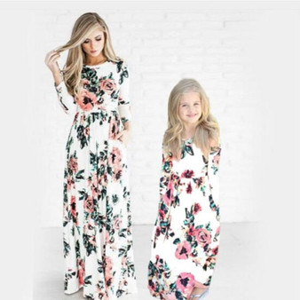 LILIGIRL Long-Family Look Fashion Dresses for Mother Daughter Floral Girls Dress Family Matching Mommy and Me Clothes Outfits
