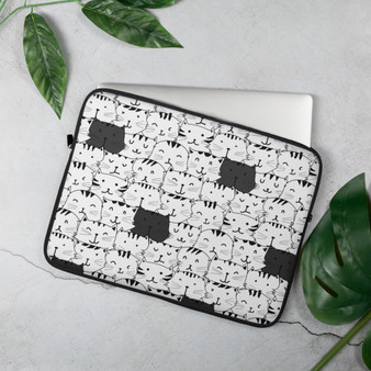 Black and White Cat Pattern Laptop Sleeve