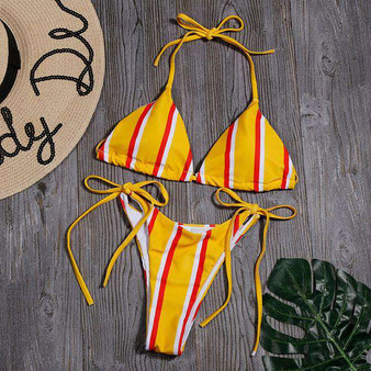 Red and White Striped Brazilian Bikini Set