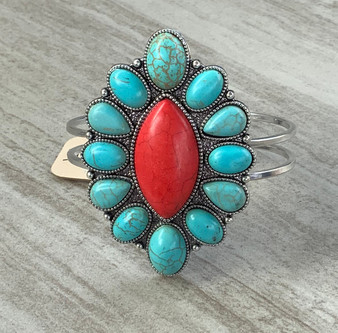 Turquoise and Red Coral Bracelet