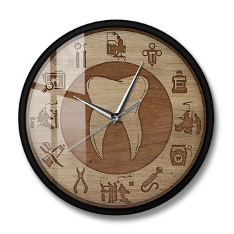 Dental Design Wood Texture Acrylic Print Wall Clock