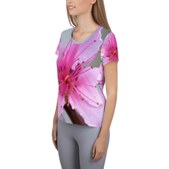 Women's Athletic T-shirt - Italian Style - Peach Flower. Size: XS-S-M-L-XL-2XL-3XL