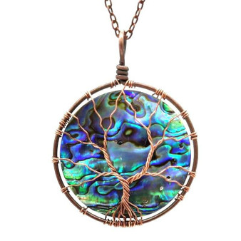 Tree of Life Abalone Shell Crystal Necklace