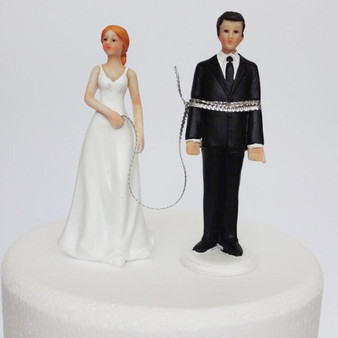 Funny “All Tied Up” Bride and Groom Wedding Cake Topper