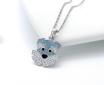 925 Sterling Silver Blue Schnauzer Pendant Necklace