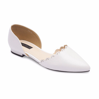 GIRLIE Scalloped Edge Wide Fit D'Orsay Ballerina Flat Shoes White/ Black/ Pink pastel