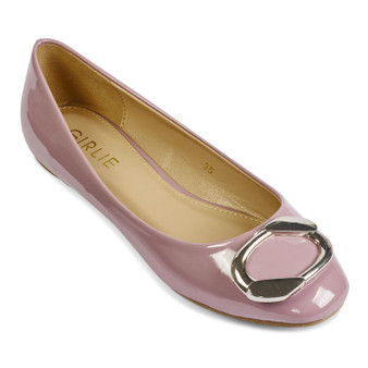 Ballerina Flats Glossy Patent Leather Buckle Silver Details Purple.