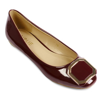 Ballerina Flats Glossy Patent Leather Buckle Gold Details Red.