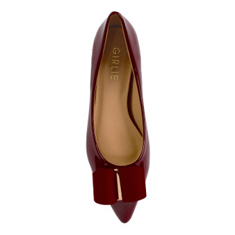 Ballerina Flats Glossy Patent Synthetic Leather Bow Gold Details Red.