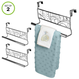 Evelots Over Cabinet Towel Bar Holders, 9” Stainless Steel Leaf Design, Set of 2