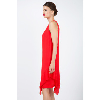 Frill Detail Red Sleeveless Dress