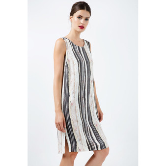 Striped Straight Dress with Belt