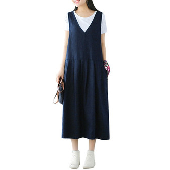 Cotton Linen Sleeveless Casual Midi Dress