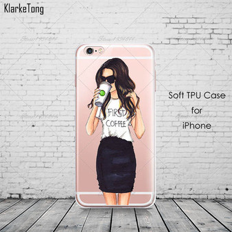 Beautiful Girl drink coffee Design Transparent TPU Case Cover For iPhone