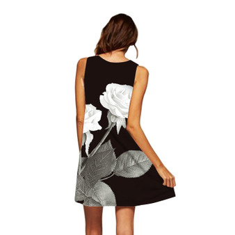 Women's Rose Print Sleeveless Summer Dress
