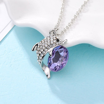 Beautiful Rhinestone Dolphin Crystal Pendant Necklace - Choose Color
