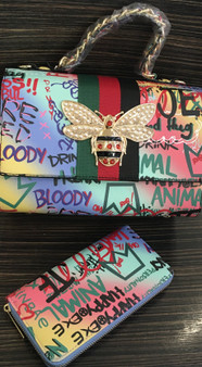 Gucci Inspired Butterfly Graffiti Purse Bag with Wallet