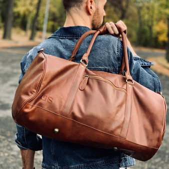 Fathers day Gift Leather Duffel - Personalized Duffel Bag - Barrel Bag - Mens & Women's