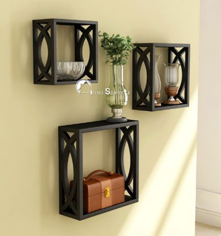 Wooden Wall Shelf | Cube Design Wall Mounted Shelves for Living Room - Set of 3