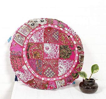 Cotton Sequin Embroidery Round Floor Pillow Cushion Cover