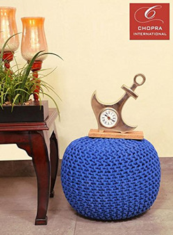 Hand Knitted Pouf Ottoman Foot Stool for Bedroom, Living Room, 50x50x35 cm (Natural):