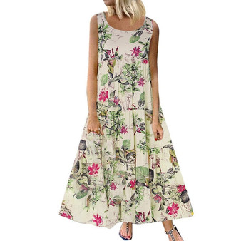 MISSOMO summer dress Women Plus Size Bohemian O-Neck Floral Print Vintage Sleeveless Long Maxi Dress vestidos Loose long dresses
