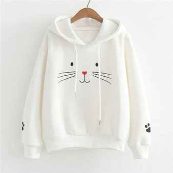 Kawaii Cute Cats Crop Hoodies Fall Women Cat Printed Plus Size Sweatshirt maletom Ladies Long Sleeve Hat Tunic Pink Kpop bangtan