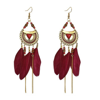 Women Earrings Vintage Fashion Jewelries Ornaments Tassel Earrings Ethnic Style Feather Long Earring Exquisite Bijoux Pendant