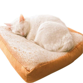 pawstrip Bread Toast Cat Bed Mat Soft Fleece Puppy Cushion Detachable Wash Small Dog Bed For Chihuahua 37*37*6.5cm