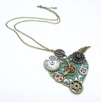 Steampunk My Purr Heart Pendant Necklace