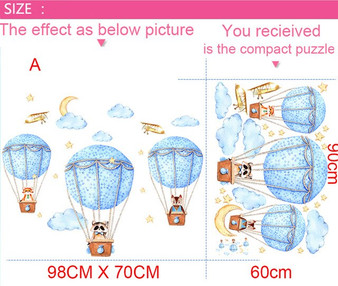 stickers enfant Cartoon Animal Hot Air Balloon Wall Sticker For Kids Room Children Baby Bedroom