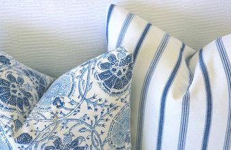 Block Printed Blue Floral Pillow Cover